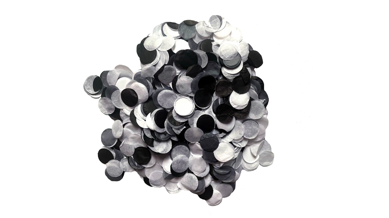 Confeti Círculos Negro, Gris y Blanco