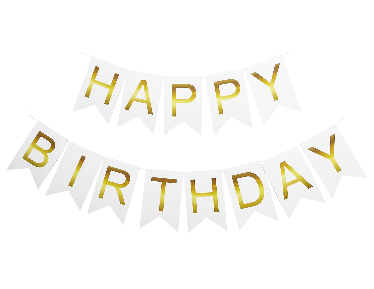 Banderín Happy Birthday Blanco con Dorado