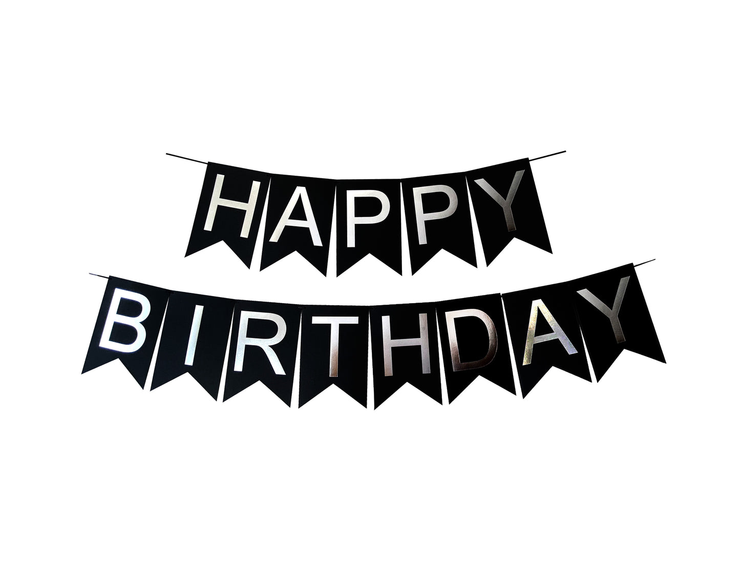 Banderín Happy Birthday Negro con Plata Foil
