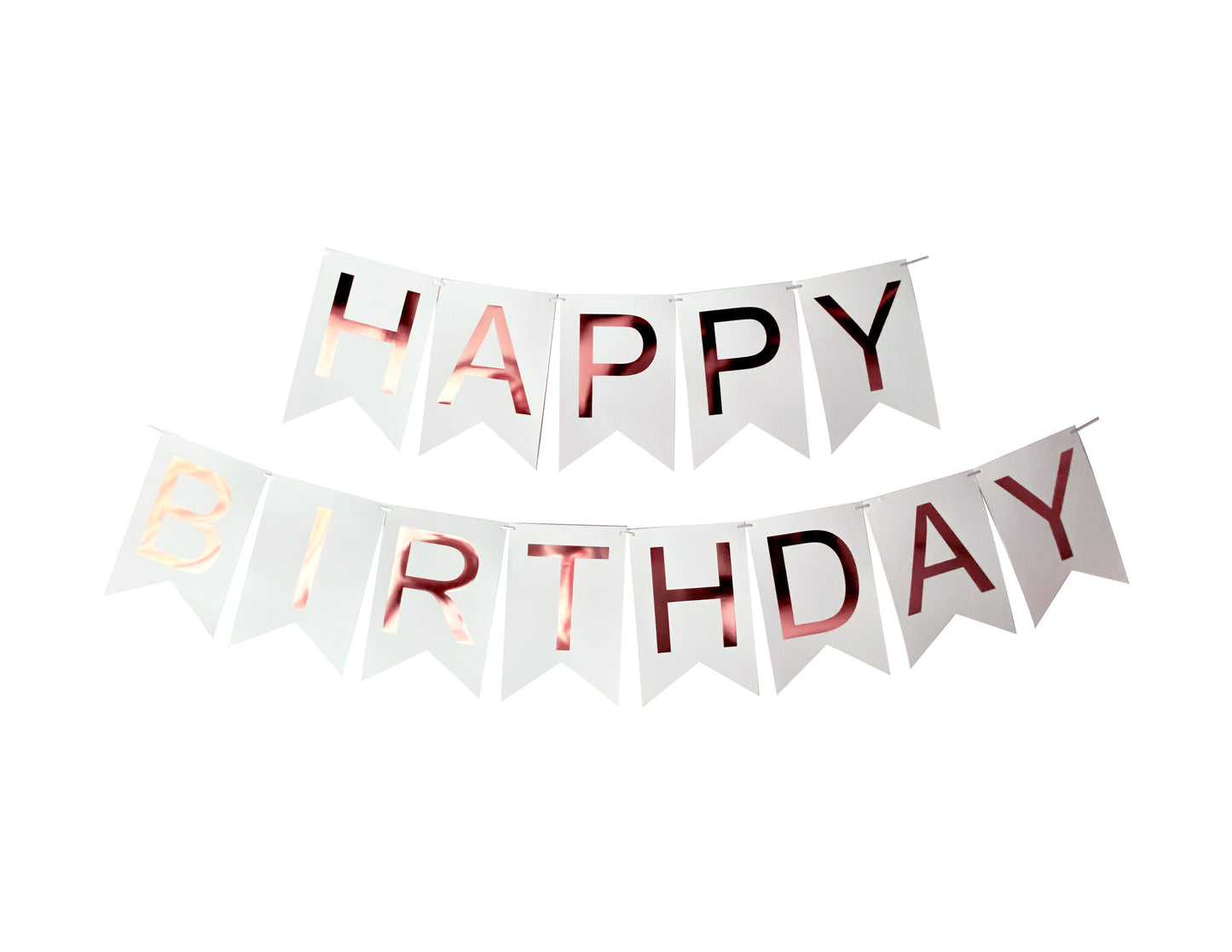 Banderín Happy Birthday Blanco con Oro Rosado Foil