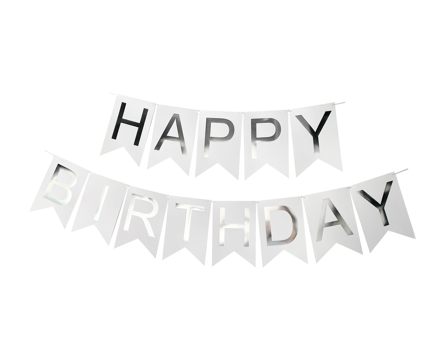 Banderín Happy Birthday Blanco con Plata Foil
