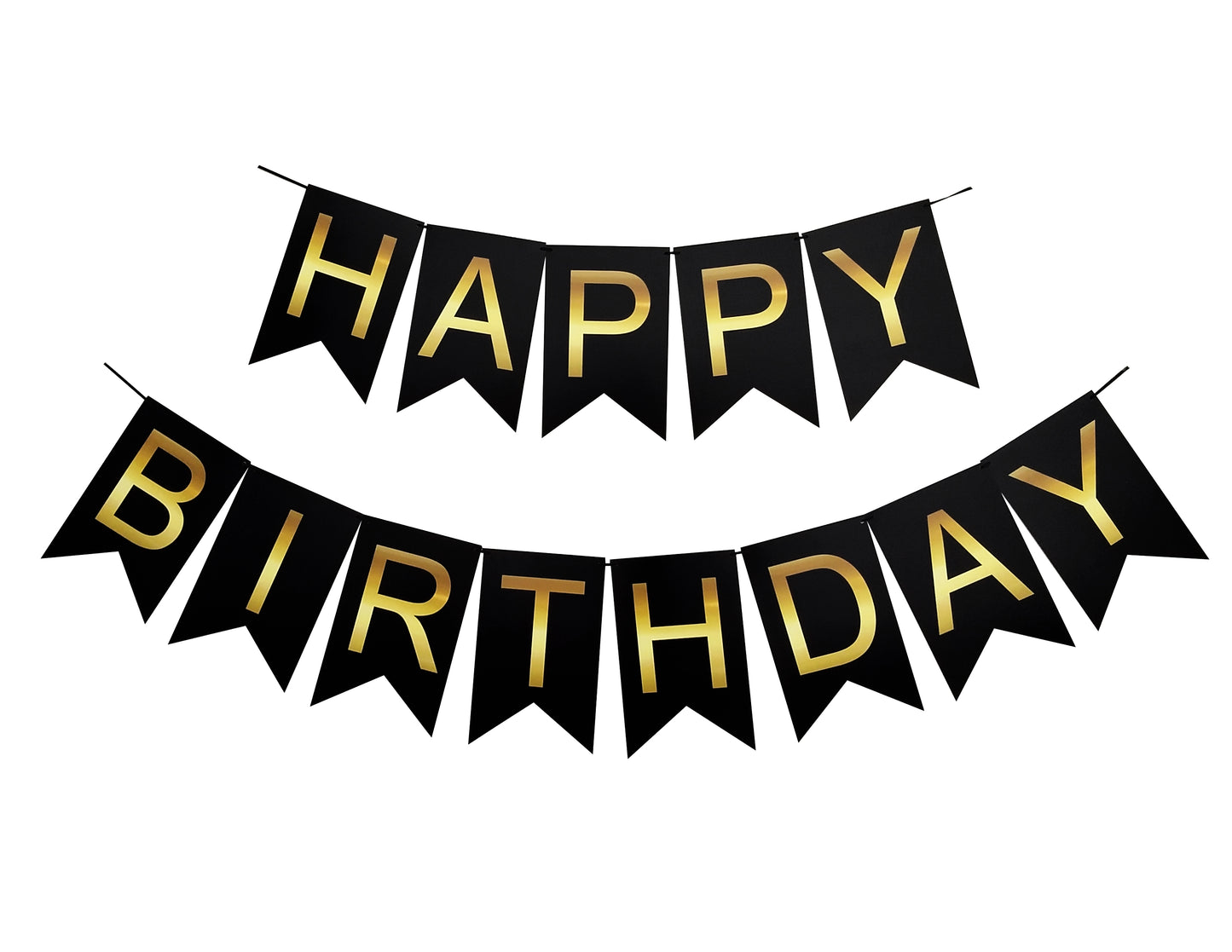 Banderín Happy Birthday Negro con Dorado