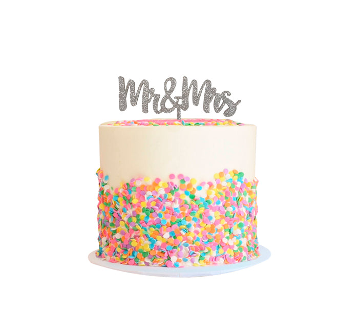 Letrero para pastel “Mr and Mrs" Glitter