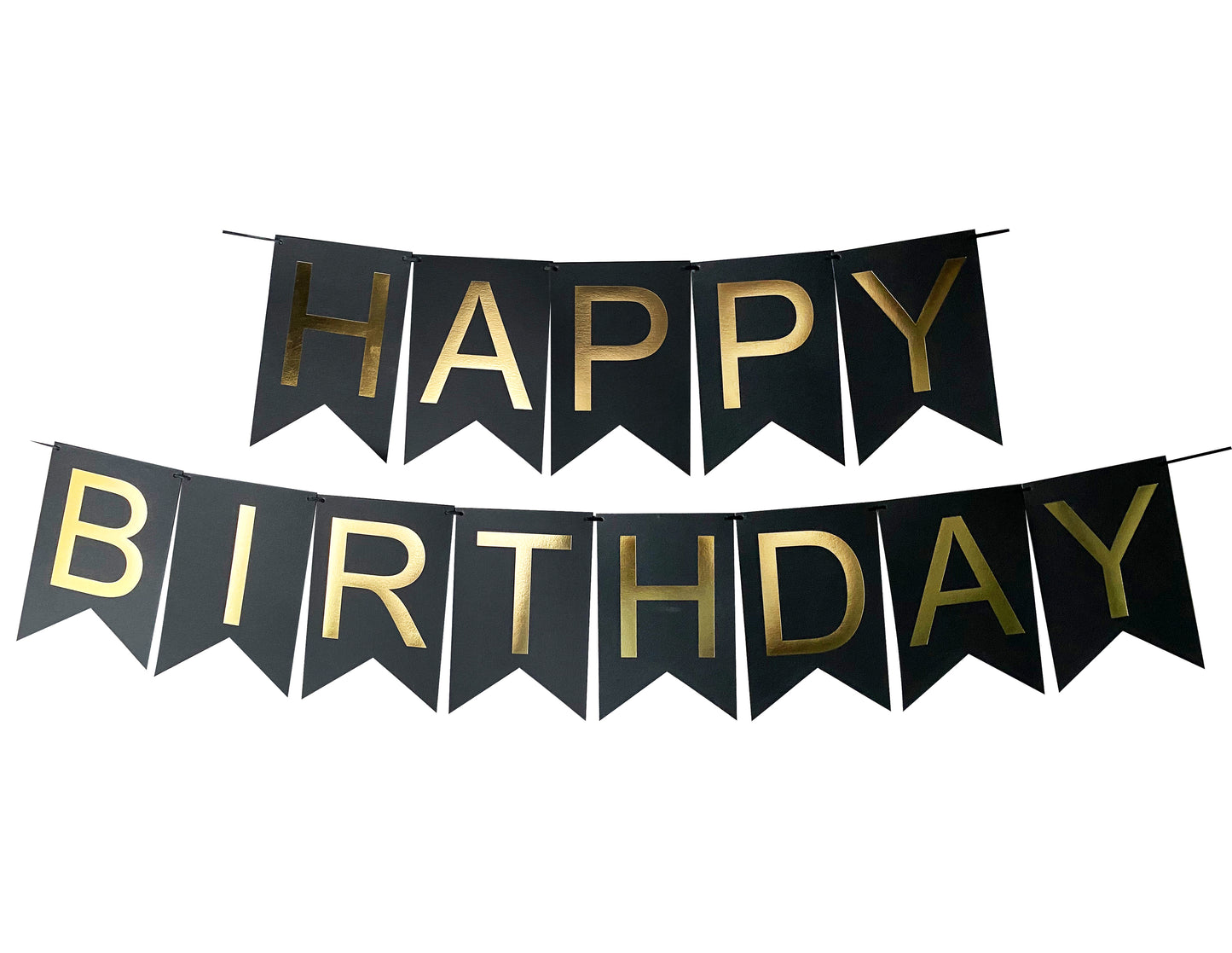 Banderín Happy Birthday Negro con Dorado Foil
